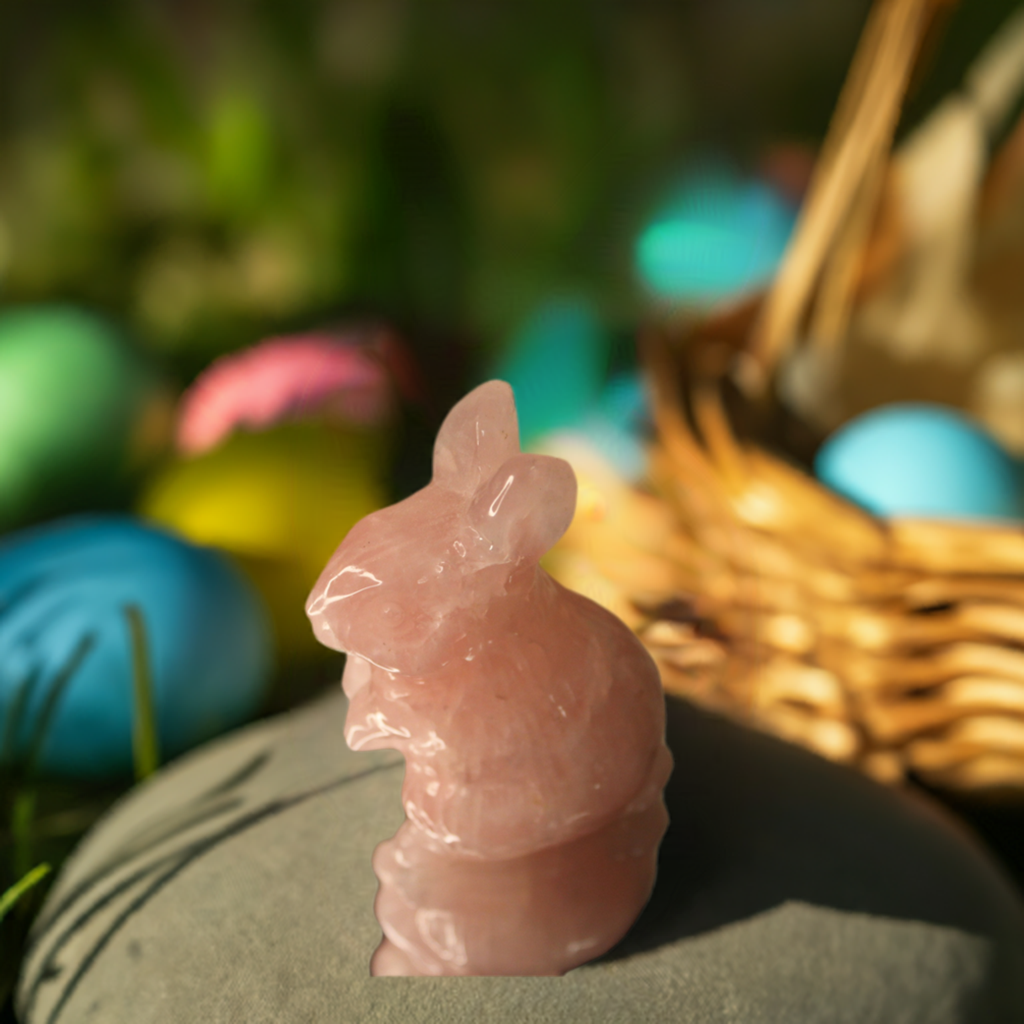 Adorable Rose Quartz Easter Bunny Rabbit Crystal | Hand Carved Animal Stone | Hyaline Quartz | Spring Holiday Decor | Love And Friendship - Crescentmooncrystals