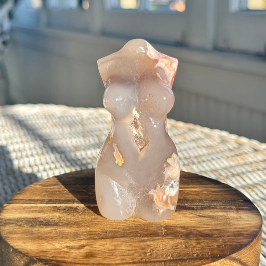 Small Flower Agate Lady Body Carving | Natural Crystal With Druzy | Cherry Blossom Goddess Stone | Crystal Gift