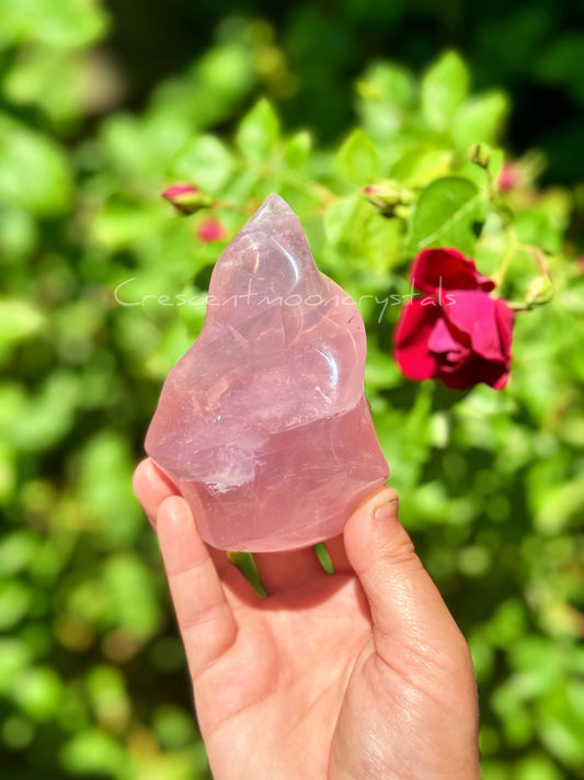 High Quality Rose Quartz Flame Crystal | Carved Loved Stone | Crystal Sculpture | Crystal Gift | Home Accent Spiritual Decor | Reiki Healing