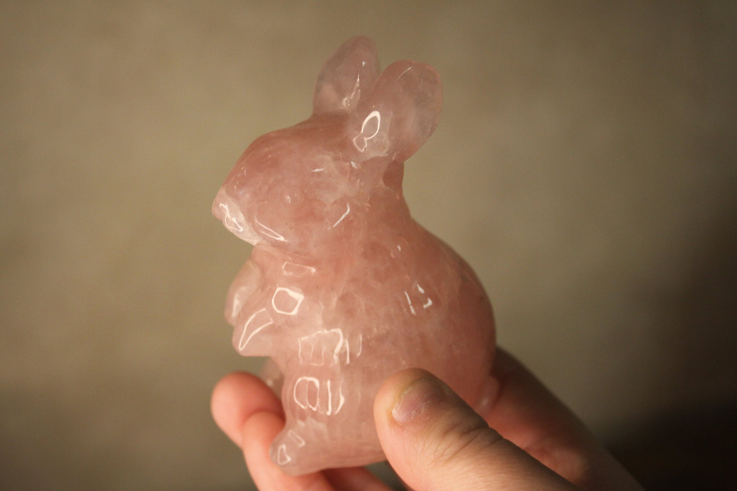 Adorable Rose Quartz Easter Bunny Rabbit Crystal | Hand Carved Animal Stone | Hyaline Quartz | Spring Holiday Decor | Love And Friendship