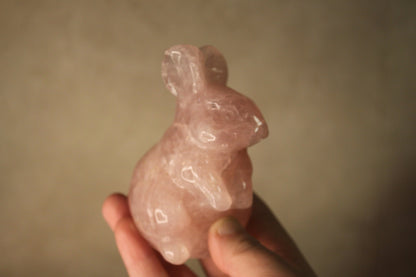 Adorable Rose Quartz Easter Bunny Rabbit Crystal | Hand Carved Animal Stone | Hyaline Quartz | Spring Holiday Decor | Love And Friendship