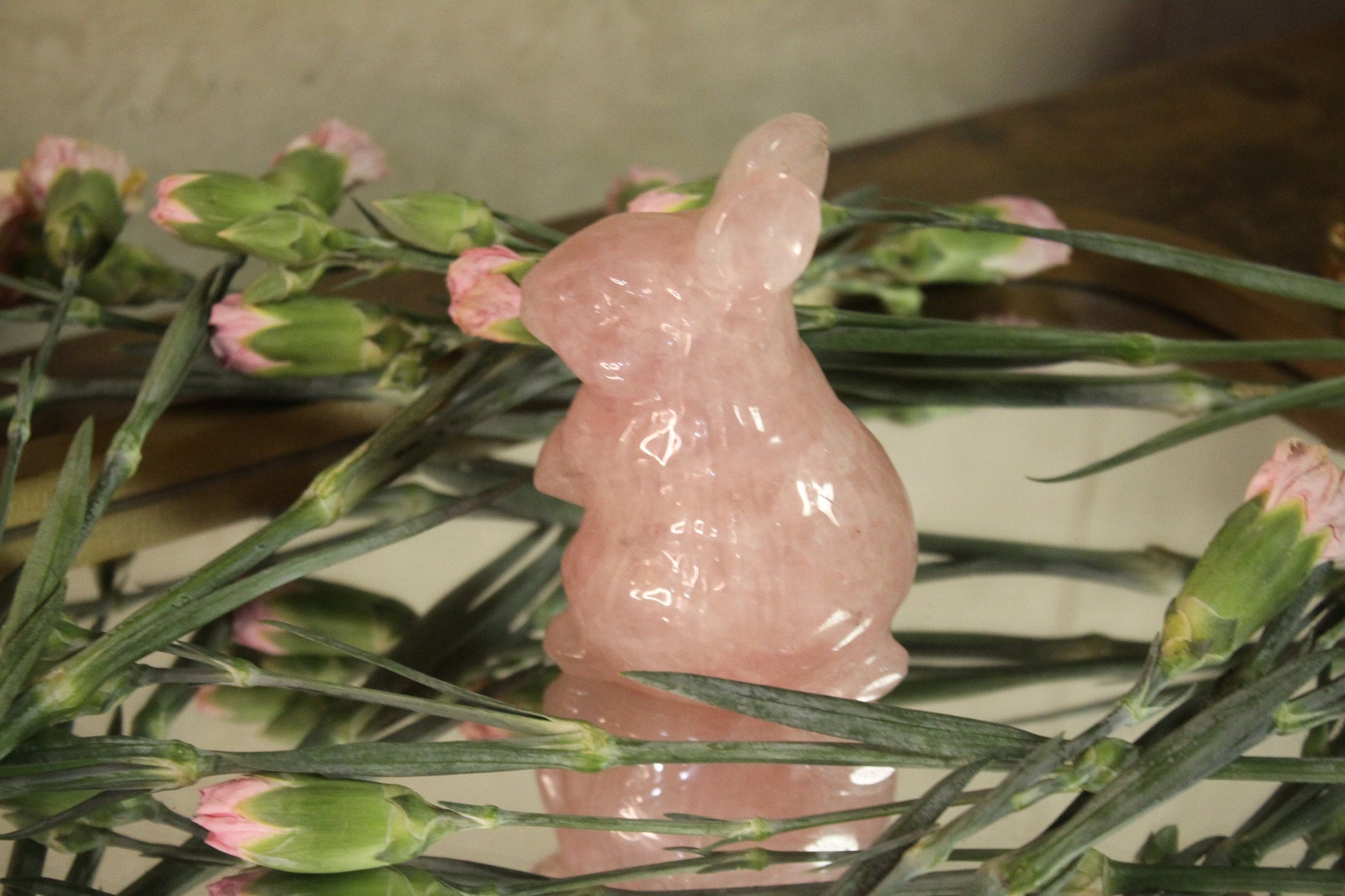 Adorable Rose Quartz Easter Bunny Rabbit Crystal | Hand Carved Animal Stone | Hyaline Quartz | Spring Holiday Decor | Love And Friendship