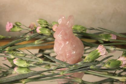 Adorable Rose Quartz Easter Bunny Rabbit Crystal | Hand Carved Animal Stone | Hyaline Quartz | Spring Holiday Decor | Love And Friendship