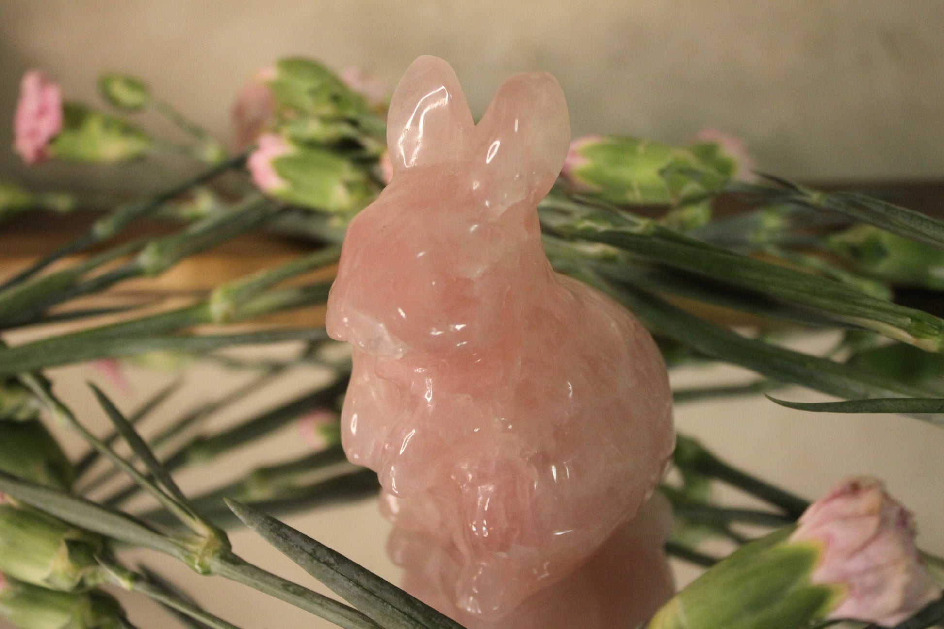 Adorable Rose Quartz Easter Bunny Rabbit Crystal | Hand Carved Animal Stone | Hyaline Quartz | Spring Holiday Decor | Love And Friendship