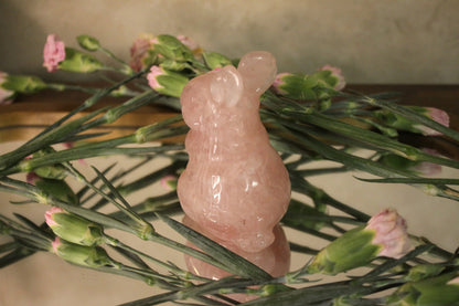 Adorable Rose Quartz Easter Bunny Rabbit Crystal | Hand Carved Animal Stone | Hyaline Quartz | Spring Holiday Decor | Love And Friendship