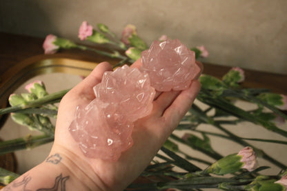 Genuine Gemmy Sphere Holder Rose Quartz Lotus Flower Lily Pad | Soothing Pink Crystal | Spiritual Home Accent | Hand Carved Flower Stone